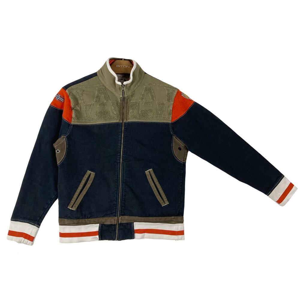 NAPAPIJRI Sweatshirt Sweater ~M Colorblock Patchwork Logo”Polar Expedition”Zip